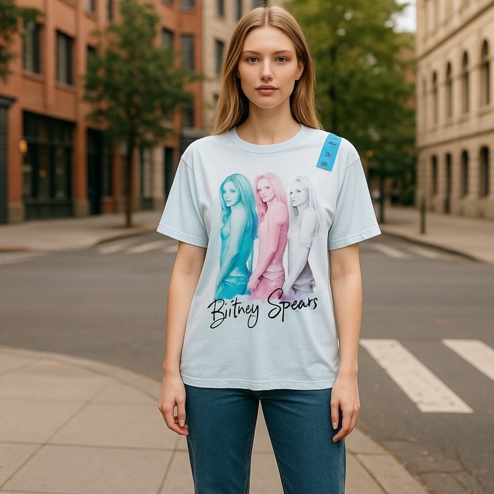 Britney Spears Screen Print Band T Shirt Women’s Large Blue & Pink New with Tags